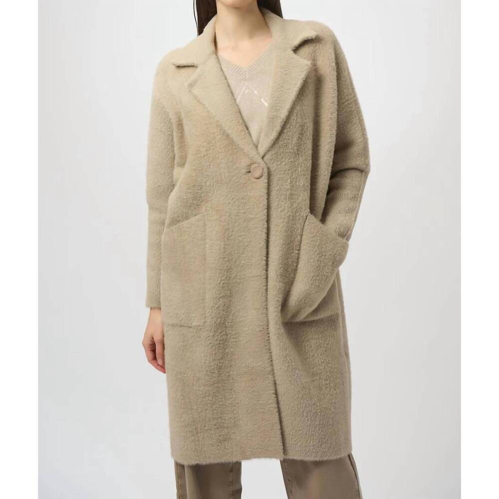 NEW JOSEPH RIBKOFF notched collar long sleeves faux fur coat in fawn